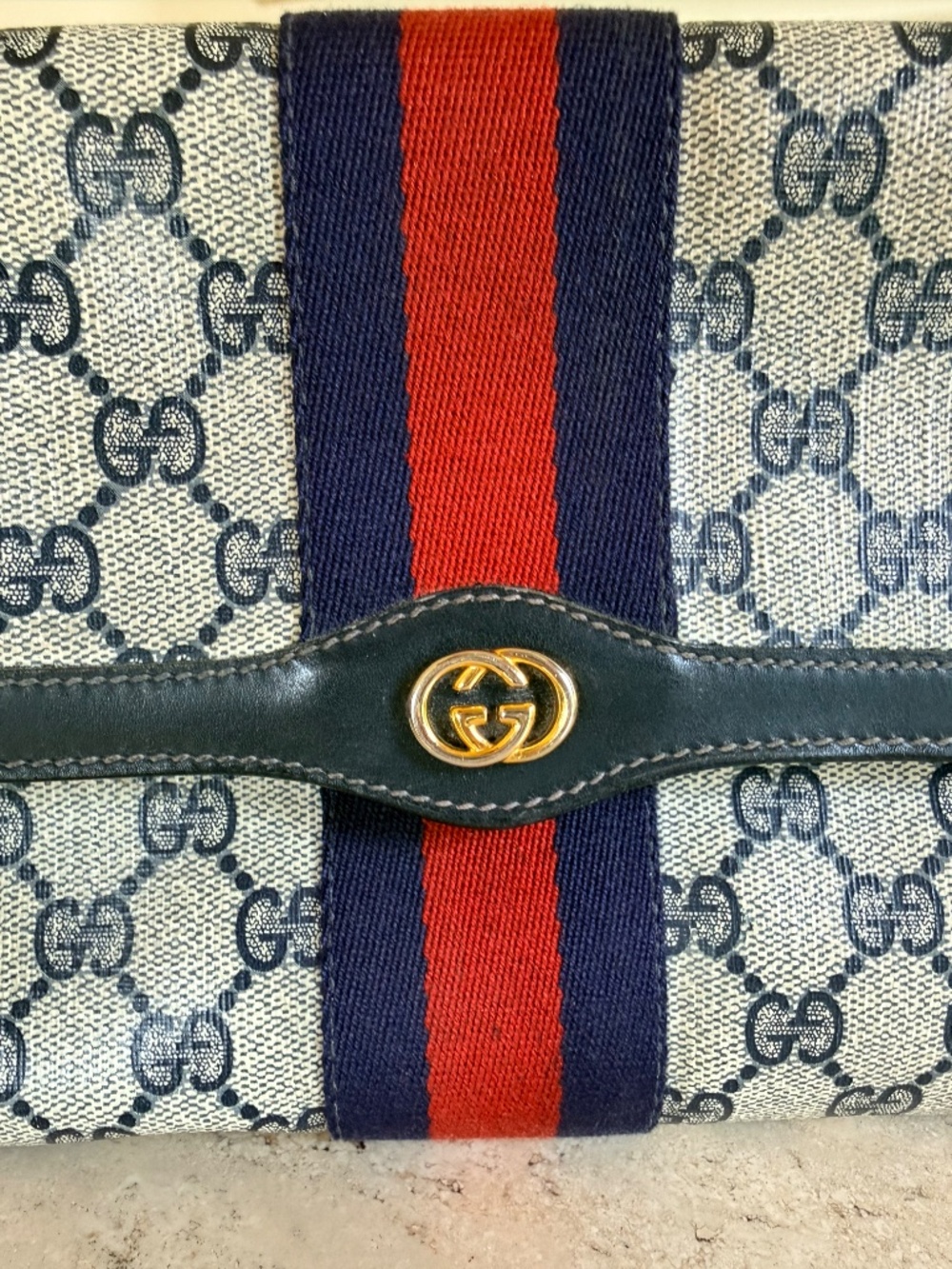 Gucci Parfums Clutch Bag Vintage Blue & Red Stripe - Picture 3 of 10
